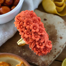  Natural Carved Coral and 14K Yellow Gold Italian Ring