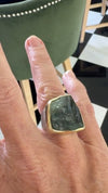 Modern Designer Rough Cut Aquamarine, Silver & 18kt Yellow Gold Set