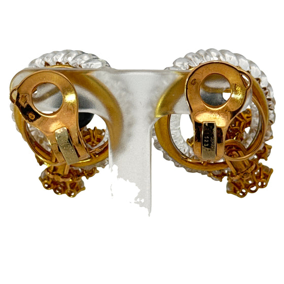 French Designer M. Gerard Rock Crystal, Tahitian Pearl and Diamond Ring, Necklace and Earring, 18K Yellow Gold Suite