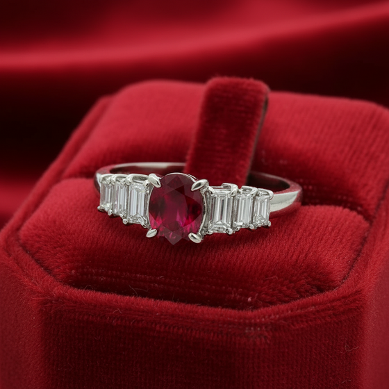 Fine Ruby and Diamond Platinum Ring