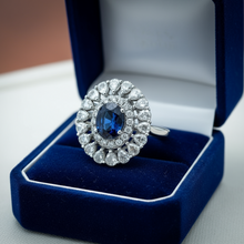  Oval Sapphire and Rose Cut Diamond 18K White Gold Ring