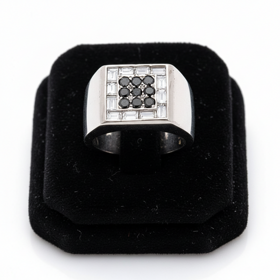 Graff Black and White Diamond Platinum Gents Ring