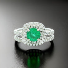  HMA .91 ct Emerald and Diamond Double Halo Ring 14763