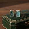 Modern Designer Rough Cut Aquamarine, Silver & 18kt Yellow Gold Set