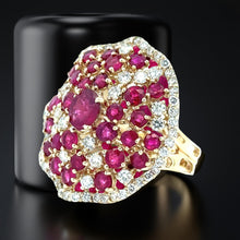  Fine Ruby Diamond Cluster 14K Yellow Gold Ring