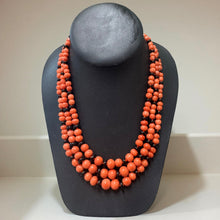  Italy Diamond, Coral and Onyx 18K Yellow Gold 3 Row Necklace