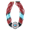 NYC Designer David Webb Diamond, Coral, Onyx, Turquoise, Rock Crystal Platinum, 18K Yellow Gold Necklace