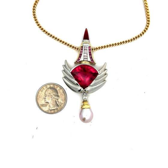 Estate Designer David Sacco Original  "The Art Of Being" Rubellite Natural Fancy Light Pink Diamond Necklace 14920