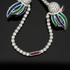 Estate Double Clip (Duette) Diamond, Onyx, Emerald, Sapphire, Ruby 18K White Gold Parrott Brooch