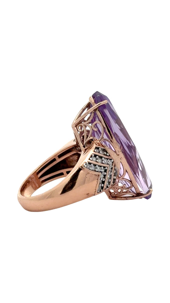 Estate 15.87 ct Amethyst and Diamond 14K Rose Gold Ring 15673