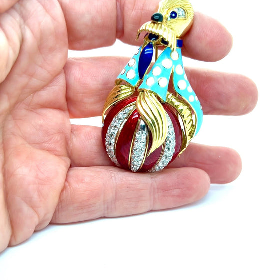 Designer Walrus Diamond Enamel Pendant/ Brooch