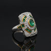 Vintage Emerald & Diamond 18K White & Yellow Gold Ring