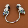 Tutti Frutti Influence Double Clip (Duette) Diamond, Onyx, Emerald, Sapphire, Ruby 18K White Gold Parrott Brooch