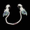 Estate Double Clip (Duette) Diamond, Onyx, Emerald, Sapphire, Ruby 18K White Gold Parrott Brooch