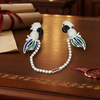 Estate Double Clip (Duette) Diamond, Onyx, Emerald, Sapphire, Ruby 18K White Gold Parrott Brooch