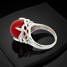  Natural Coral and Diamond Platinum Ring