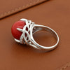 Natural Coral and Diamond Platinum Ring