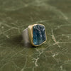 Modern Designer Rough Cut Aquamarine, Silver & 18kt Yellow Gold Set