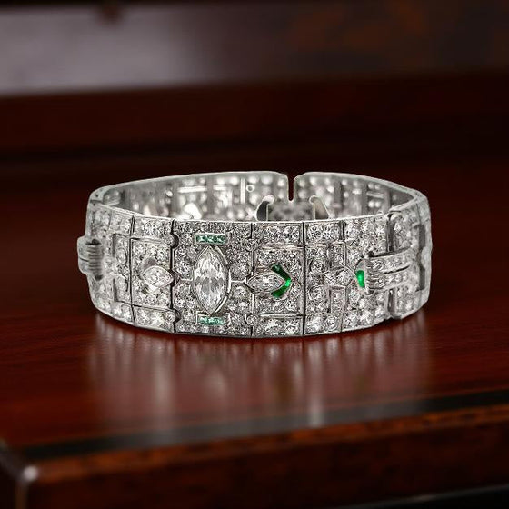Art Deco 23.50cttw Diamond and Emerald Platinum Bracelet