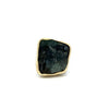 Modern Designer Rough Cut Aquamarine, Silver & 18kt Yellow Gold Set