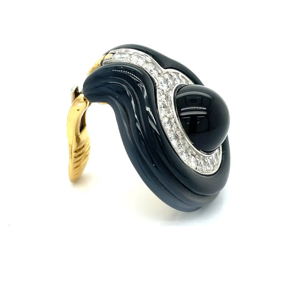 Onyx, Diamond and 18K Yellow Gold Earrings