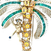 Italian Modern 1980's 18K Yellow God 15.00 cttw Yellow Sapphire, Emerald and Diamond Monkey on Palm Tree Brooch