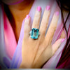 Emerald Cut Aquamarine and Diamond Platinum Ring