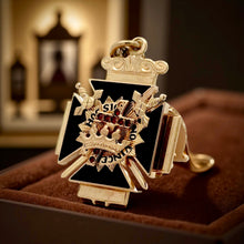 Estate Circa 1919 32nd Knights Templar Masonic Pendant 14K Yellow Gold "In This Sign; You Will Conquer" 15671