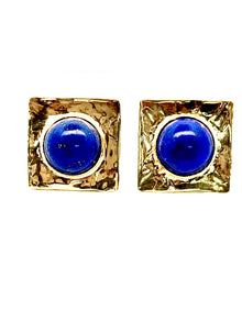  Custom Made 1970's Lapis Lazuli 14K Yellow Gold Earring