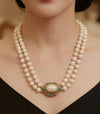 Circa 1960's Italian Angel Skin Coral and Turquoise 14kt. Yellow Gold Necklace