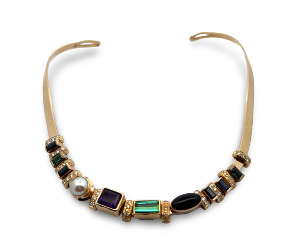 Designer Diamond, Sapphire, Tourmaline, Onyx, Amethyst, Pearl 14K/18K Yellow Gold Slide Necklace