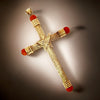 Estate "The Italian Holy Grail Coral Cross" 14K Yellow Gold Pendant 5" Inches Long 14294