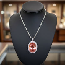  Estate Fine Oval 97.00 ct Morganite & 1.75 cttw Diamond 14K White Gold Pendant 15082