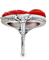 Art Deco Hand Carved Coral and Diamond Platinum Ring