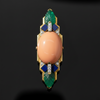 David Webb Coral, Emerald, Diamond and Lapis Lazuli Brooch