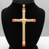 Estate "The Italian Holy Grail Coral Cross" 14K Yellow Gold Pendant 5" Inches Long 14294