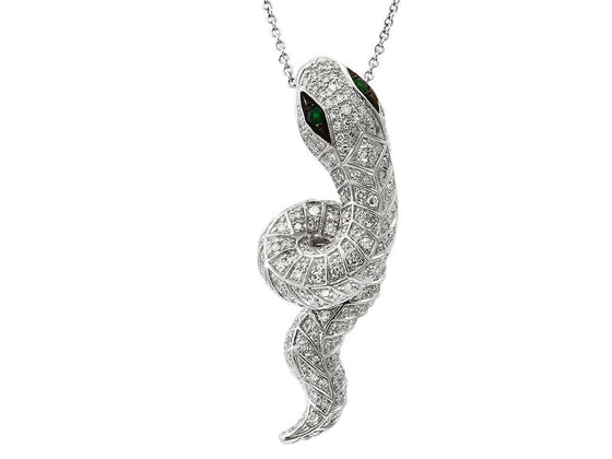 Effy Diamond, Emerald and 14K White Gold Snake Necklace