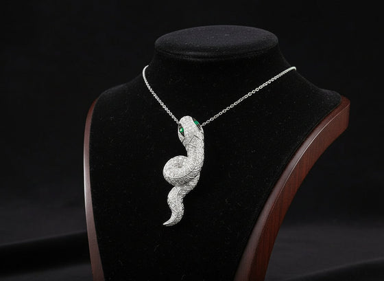 Effy Diamond, Emerald and 14K White Gold Snake Necklace