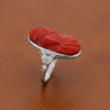 Art Deco Hand Carved Coral and Diamond Platinum Ring