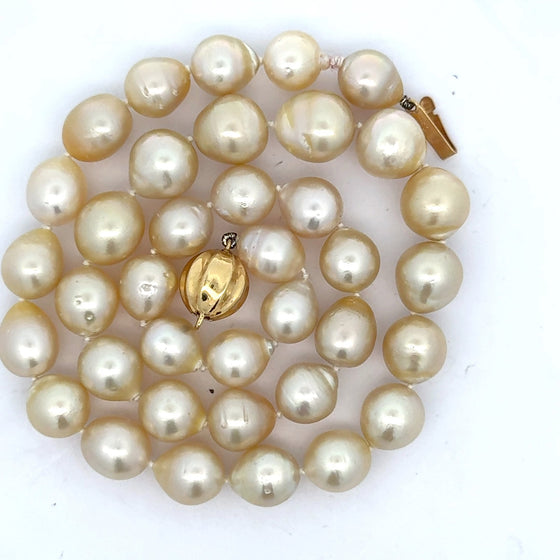 Light Golden South Sea Pearls 9x11mm 18K Yellow Gold Necklace