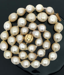  Light Golden South Sea Pearls 9x11mm 18K Yellow Gold Necklace