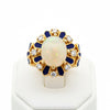Estate Opal, Diamond and Blue Enamel 14K Yellow Gold Ring