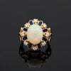 Estate Opal, Diamond and Blue Enamel 14K Yellow Gold Ring