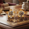 Italian Citrine, Sapphire Floral 18Kt Yellow Gold Earring