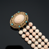 Circa 1960's Italian Angel Skin Coral and Turquoise 14kt. Yellow Gold Bracelet