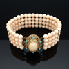 Circa 1960's Italian Angel Skin Coral and Turquoise 14kt. Yellow Gold Bracelet