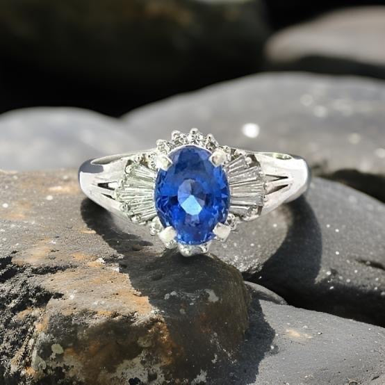 Estate 1.91 ct Fine Oval Sapphire Diamond Platinum Ring 14207