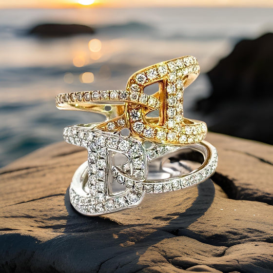 Fashionista Diamond and 18K White and Yellow Gold Statement Ring