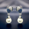 15.76-15.88mm South Sea Pearl, Diamond, Sapphire and 18K White Gold Dangle Earrings