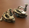 Victorian Revival Turquoise, Cultured Pearl 14K Yellow/Rose Gold and Pewter Pendant, Brooch and Earring Set
